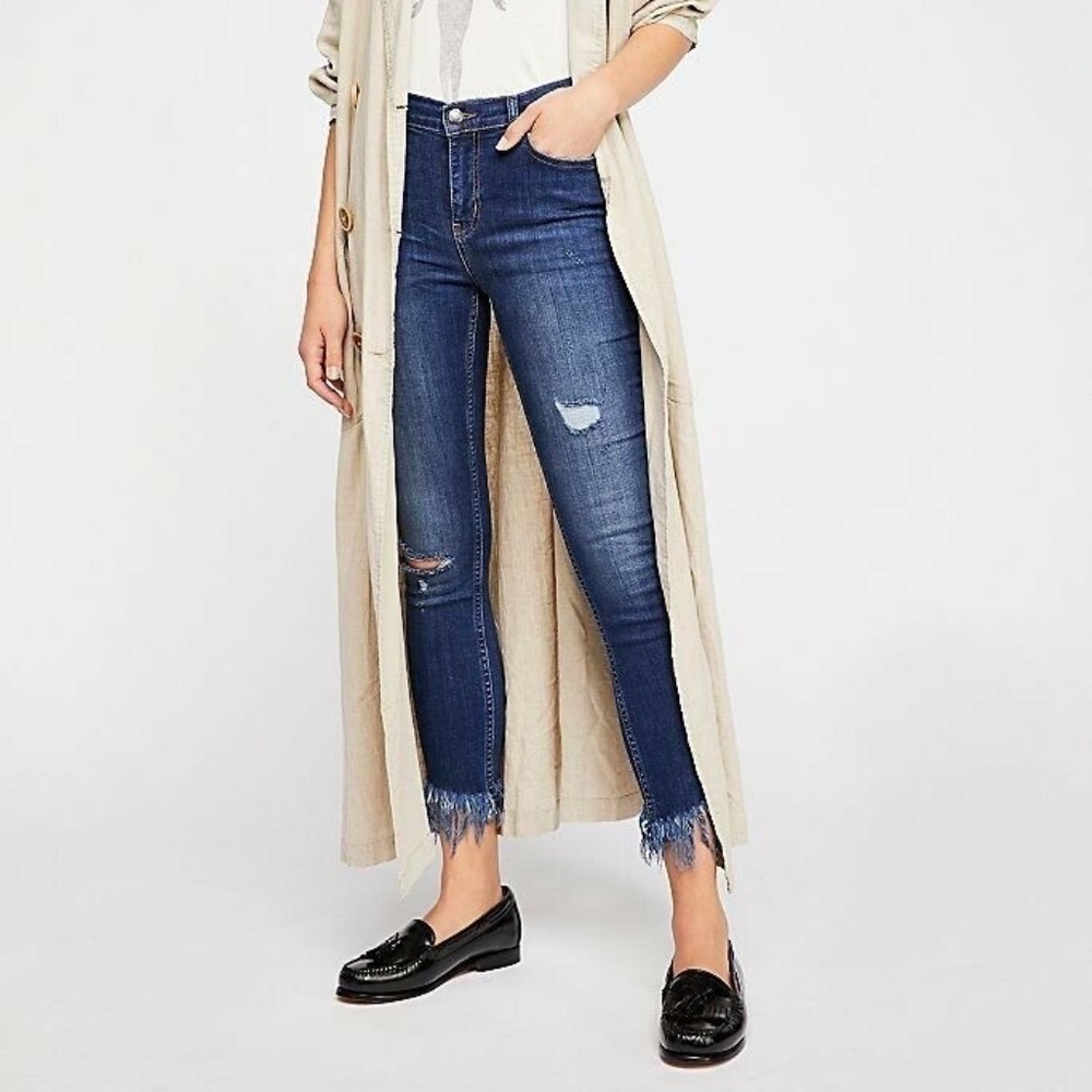 Free People‎ Great Heights Frayed Skinny Jean 28 Cropped Raw Hem